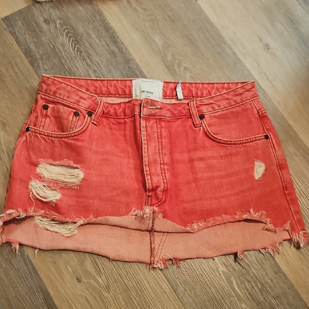 One Teaspoon Red Distressed Mini Skirt